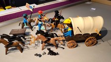 XY LOT PLAYMOBIL CHARIOT BACHE DOUBLE  ATTELAGE WESTERN INDIEN NORDISTE COWBOY