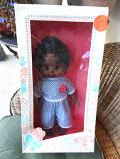 BEAU POUPON POUPÉE BÉBÉ NOIR 35 CM YEUX MARRON TBE + BOÎTE STYLE GEGE BELLA