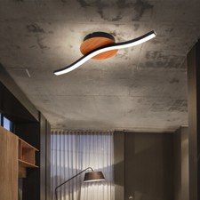 Plafonnier Suspension Lampe de Chambre Bois Optique Légèrement Courbé Noir LED