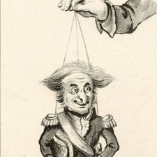 Caricature Politique Marionnette Pantin & Leçon Lithographie originale XIXème