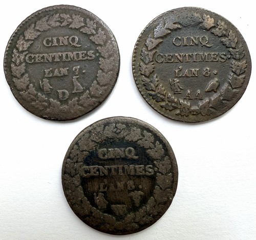 Lot pièces centimes - 3, an