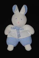 ?  Peluche doudou lapin DMC bleu blanc A broder tablier 18/22 cm TTBE