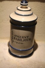 Pot à pharmacie Ancien  en Grès liserés bleus cobalt 