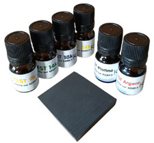 6x test à tester Or 9, 14, 18, 24 K + argent + platine + pierre de touche - KD89