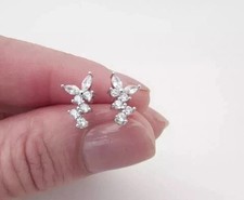 14k Plaqué or Blanc Marquise Simulé Diamant Superbe Goutte / Pendantes Oreilles