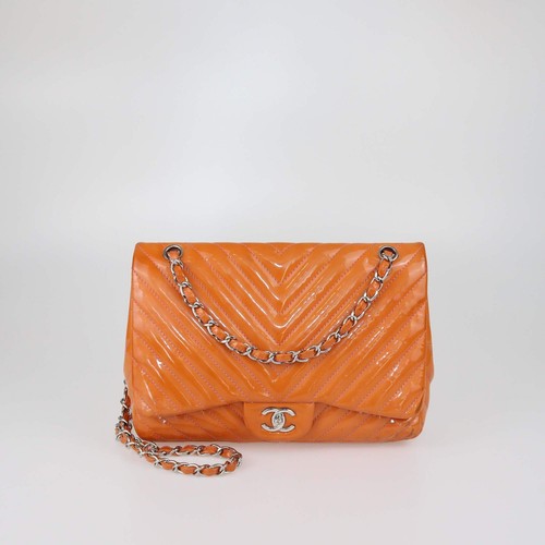 Sac chanel orange chevron cuir - chevron,
