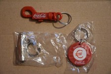 Lot 3 porte clé Coca Cola bouteille métal + mousqueton + jeton caddie NEUF
