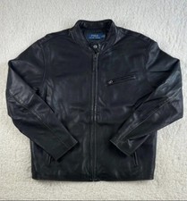 POLO RALPH LAUREN Lambskin Leather Racer Jacket Black Men's Size XL