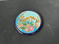 Dessous de bouteille émaux de Longwy ancien décor oiseaux et fleurs