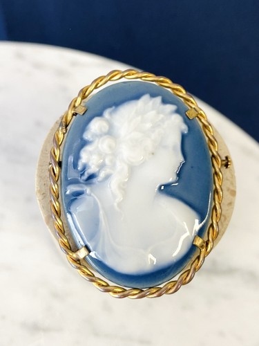 Camee broche porcelaine bleue - broche,