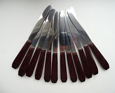 12 couteaux ART DECO manches bakelite rouge lames acier inoxydable - 22 cm