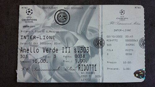 Inter milan lyon 2002 - inter, ticket