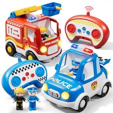 Voiture Telecommandé Enfant 3 Ans Camion Pompier & Voiture Police avec Lumièr...