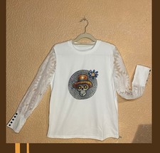 Haut dentelle top femme blanc dessins logo tête de mort Mexique  skull flower