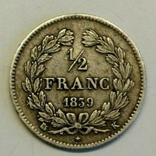 LOUIS PHILIPPE 1/2 FRANC 1839 k TTB RARE  petit tirage cote 550 euro