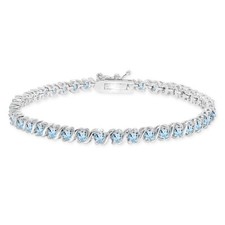 Argent Sterling Poli Topaze Bleu S Motif Barre Classique Tennis Bracelet