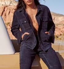 Chemise en cuir bleu marine