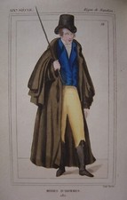 Très belle gravure de MODE d' HOMMES en 1811 Toilette d'hiver