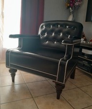 Rare ancien fauteuil cuir - en,