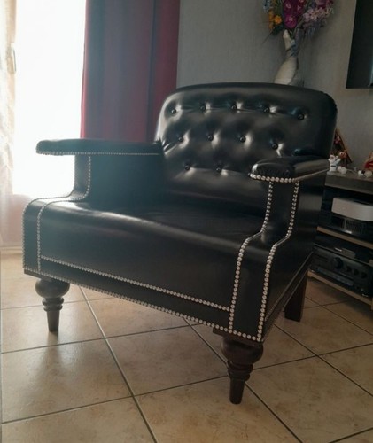 Rare ancien fauteuil cuir - en,
