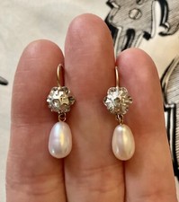 DIAMANT, PERLE, OR ARGENT SUBLIMES ANCIENNES BOUCLES D’OREILLES