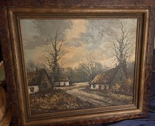 Robert MOGISSE Né En 1933 Tableau Hst Paysage Du Nord - Chaumières - Signé - 