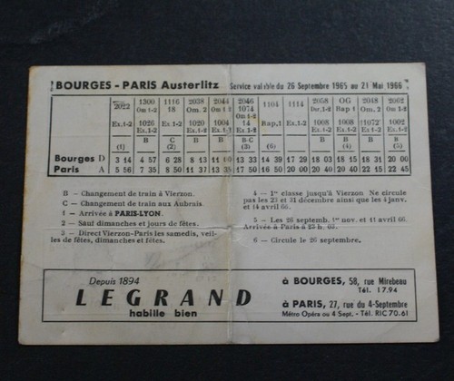 Horaires sncf 1966 bourges - sncf,
