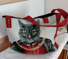 Cabar  Tissus  Fait  Main  neuf   le chat L 50cm x  35 cm bordeaux   multicolore