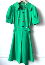 Magnifique Robe Vintage année 70 Vert Pomme Fleur appliqué état comme Neuf T34 