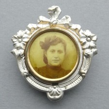 French, Antique Photo Brooch, Woman, Female. Art Nouveau. Flower, Jewelry.