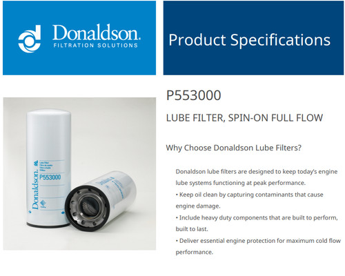 Donaldson p553000 lube filter - donaldson,