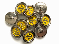 Lot de 10 boutons vintage 23 mm - Métal argenté décor jaune et ancre en relief