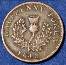 1843 CANADA Providence Of Nova Scotia Half Penny Token Breton 1843  Copper Token