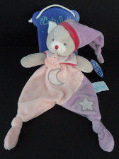 X5. DOUDOU PLAT BABY NAT CHAT MAUVE ROSE FUSHIA LUNE ETOILE LUMINESCENT NEUF