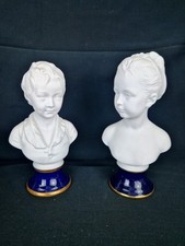 Tharaud Paire De Petits bustes en biscuit porcelaine de Limoges Statues Enfants 