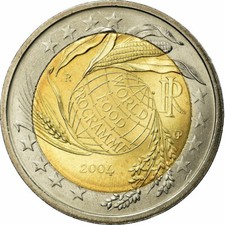 [#722652] Italie, 2 euros, Globe du Programme alimentaire mondial, 2004, AU(55-58), bi-métallique,