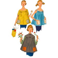 Vintage 1950s Couture Motif – Mandarin Cou Maternité Hauts - Buste 86.4cm