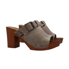 Mule Suédois De Femme Avec Talon 8 IN Cuir Gris Fabriqué En Italy-MY160 Gris