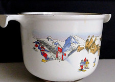 French Alps Mountain Landscape Ski LE CREUSET Fondue Set Design ENZO MARI- 1970s