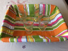 Panière, plateau de service en osier teinté recouvert tissu rayé amovible