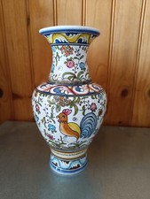 Vase faïence peint à la main Rouen  signé F numéroté 366