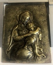 PLAQUE EN BRONZE BAS RELIEF MARIÉ JESUS ENFANT ART 