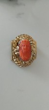 Broche Or 14k Camée Corail Rouge Bijoux Anciens