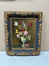 Huile sur toile Georges Mallet nature morte bouquet fleuris dans cadre doré 