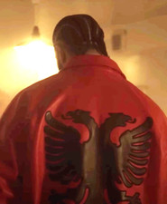 Veste en cuir rouge Drake Polar Opposites drapeau albanais pour hommes