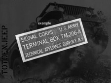 PLAQUETTE PLATE LABEL POSTE RADIO SIGNAL CORPS BOX TM206 .  JEEP WILLYS US WW2
