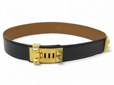VINTAGE CEINTURE HERMES MEDOR COLLIER DE CHIEN 40 T72 CUIR BOX NOIR BELT 3400€