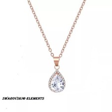  collier chaîne pendentif doré goutte d'eau swarovski transparent élements 