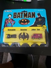 Ertl Vintage (1989) Batman Mini Size Set; Batmobile, Batwing, & Joker Van.