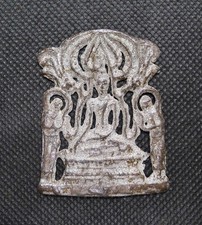 Plaque Votive Plomb Moulé Ajouré Amulette Bouddha Ancien Thaïlande Laos